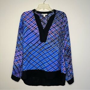 Dana Buchman Blue Purple and Black Chiffon Blouse